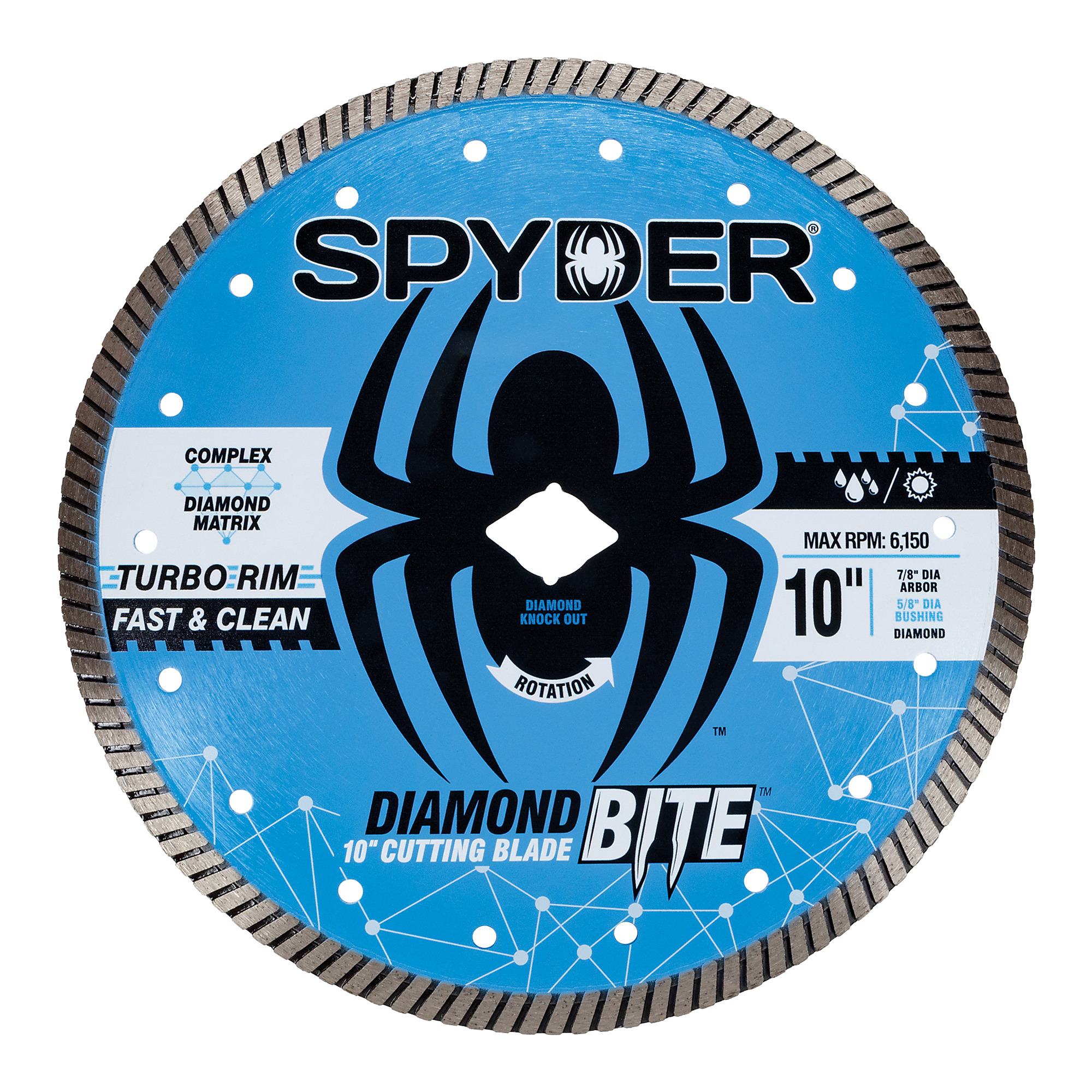 Spyder Wet/Dry Turbo Diamond Saw Blade - 10in. Diameter, Premium Industrial Diamonds, Model# 14118